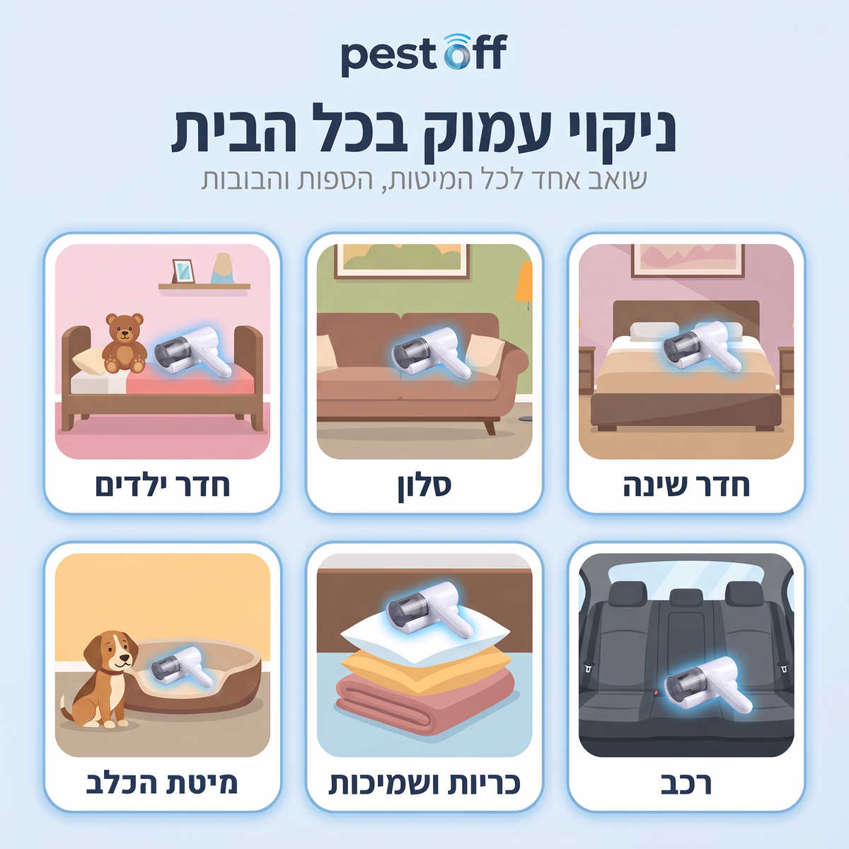שואב קרדית UV אלחוטי — למזרן, לכריות ולספה