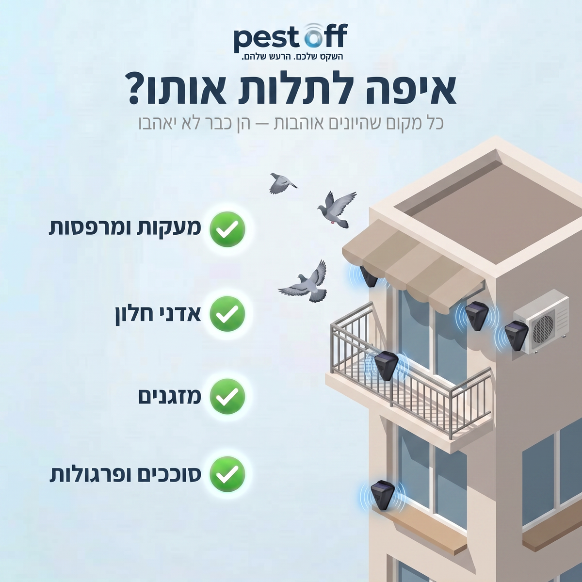 מרחיק יונים סולארי קומפקטי — למרפסת ולחלון