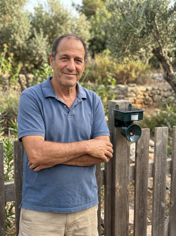 המרחיק מותקן על גדר בגינה